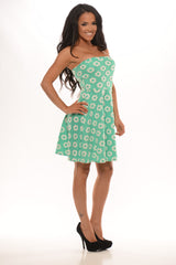 Daisy Print Tube Fit Flared Dress - Mint