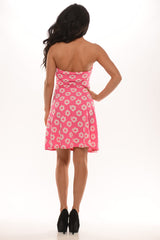 Daisy Print Tube Fit Flared Dress - Pink