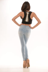 Back Cut Sleeveless Scuba Crop Top - Black