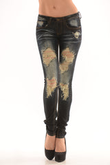 Dark Wash Destroyed Skinny Jeans - Dark Wash