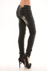 Dark Wash Destroyed Skinny Jeans - Dark Wash