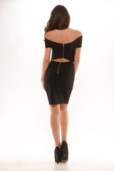 Off Shoulder "2 Piece" Midi Dress - Black
