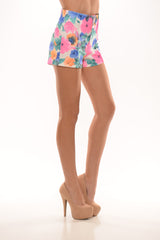 Tropical Floral Print Shorts - White/Pink