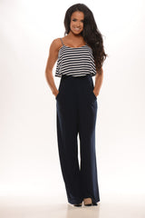 Striped Top Layer Jumpsuit - Midnight Navy