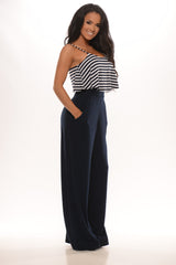 Striped Top Layer Jumpsuit - Midnight Navy