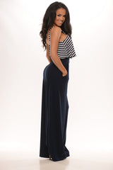 Striped Top Layer Jumpsuit - Midnight Navy
