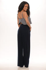 Striped Top Layer Jumpsuit - Midnight Navy
