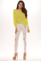 Slant-Style Sweater - Neon Yellow