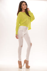 Slant-Style Sweater - Neon Yellow