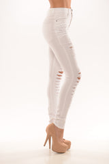 Distressed High Rise Skinny Jeans - White