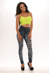 Lace Bralette W/  Buttons Detail - Lime