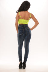 Lace Bralette W/  Buttons Detail - Lime