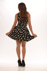 Daisy Print Skater Skirt - Black