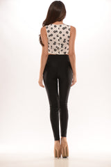 Sleeveless Button Back Daisy Print Crop Top - White