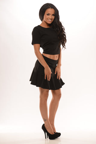 Short Sleeve Crop Top - Black