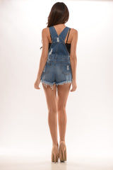 Destroyed Denim Short Overall - Light Denim