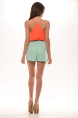 Two Tone Romper - Orange/Mint