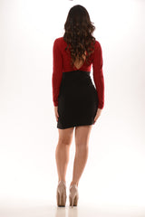 2 Tone Deep V Dress - Red