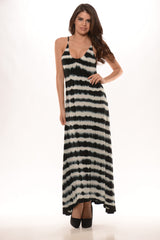 Tie Die Stripe Open Back Maxi Dress - Black