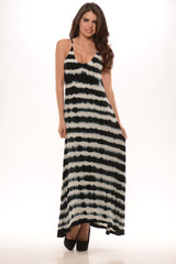 Tie Die Stripe Open Back Maxi Dress - Black