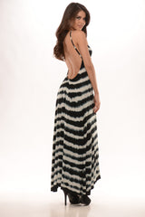 Tie Die Stripe Open Back Maxi Dress - Black