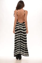 Tie Die Stripe Open Back Maxi Dress - Black