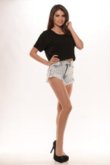 Light Acid Front & Back Pocket Destroy High Waist Shorts