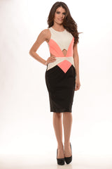 Color Block Party Dress- Neon Pink