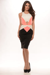 Color Block Party Dress- Neon Pink