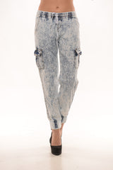 Acid Wash Jogger with Side Pockets - Light Blue