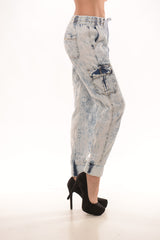 Acid Wash Jogger with Side Pockets - Light Blue