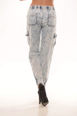 Acid Wash Jogger with Side Pockets - Light Blue