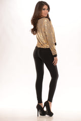 Long Sleeve Foil Print Top - Taupe/Gold