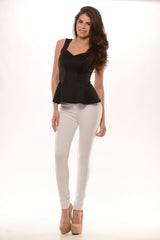 Solid Techno Peplum Top- Black