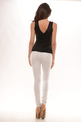 Solid Techno Peplum Top- Black