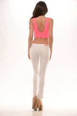 Plunge Crop Top - Neon Pink