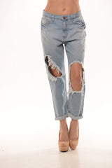 Boyfriend Knee Cut Roll Up Jeans