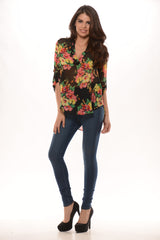 Floral print chiffon top- Black