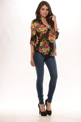 Floral print chiffon top- Black