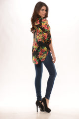 Floral print chiffon top- Black