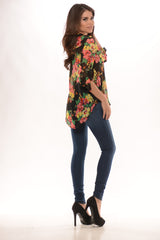 Floral print chiffon top- Black