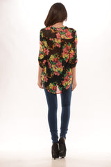 Floral print chiffon top- Black
