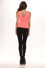 Solid Techno Peplum Top- Neon Pink