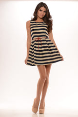 Striped Across Dress - Navy/Cream