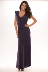 Egg Plant Rib Knit V-Neck Maxi Dress
