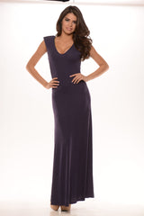 Egg Plant Rib Knit V-Neck Maxi Dress