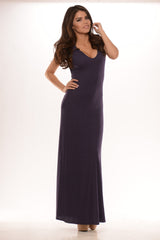 Egg Plant Rib Knit V-Neck Maxi Dress