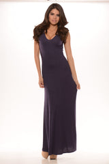 Egg Plant Rib Knit V-Neck Maxi Dress