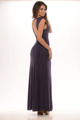Egg Plant Rib Knit V-Neck Maxi Dress