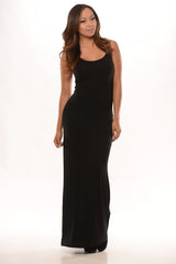 Spaghetti Strap Grid Back Maxi Dress - Black